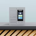 Gray Smart Locker With Touch Screen Display On Wooden Striped Platform 3d model