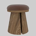 Stylish Wooden Stool with Brown Padded Seat and Tapered Legs Design