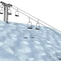 Outdoor Ski Lift Equipment With Hanging Chair Lifts And Mountain Station On Snowy Slope