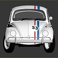 White Classic Beetle Car With Red And Blue Stripes And Number 53
