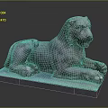 Detailed Stone Lion Sculpture Lying On Solid Stone Base With Realistic Facial Features And Claws