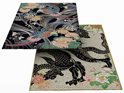 Square Area Rugs With Phoenix Dragon Floral Patterns 3d model