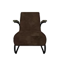 Modern Brown Single Sofa With Plush Fabric Upholstery And Curved Metal Support Legs