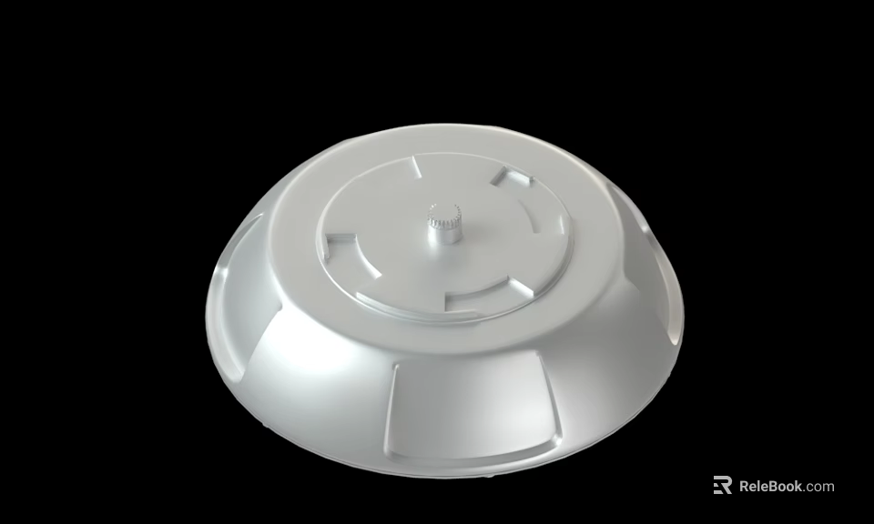 Silver Circular Object With Geometric Grooves And Central Knob Modern Design 3d model 