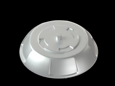Silver Circular Object With Geometric Grooves And Central Knob Modern Design 3d model