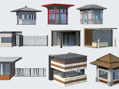 Various Small Building Structures With Different Roof Designs And Styles 3d model