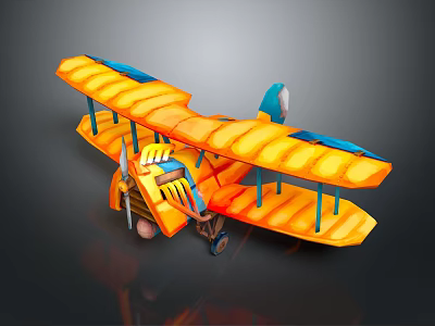 Colorful Biplane Passenger Plane With Orange Wings And Blue Accents 3d model