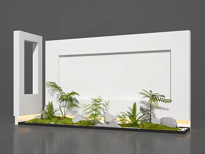 Modern Minimalist Indoor Landscape With White Walls Ferns Bamboo And Stones 3d model