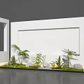 Modern Minimalist Indoor Landscape With White Walls Ferns Bamboo And Stones