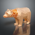 Low Poly Bear Sculpture With Orange Internal Geometric Lines On Reflective Surface 3d model