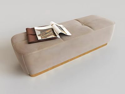 Light Gray Fabric Sofa Bench with Stitched Design Wooden Base and Magazine Leather Accessory 3d model