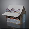 Artisanal Ice Cream Stall with White Roof Wooden Structure Colorful Signage and Decorative Display Cases