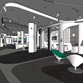 Modern Service Hall With White Pillars Green White Chairs Open Space And Sleek Flooring