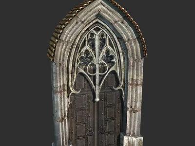 Gothic Entry Gate Featuring Pointed Arch Intricate Carved Patterns And Stone Frame 3d model