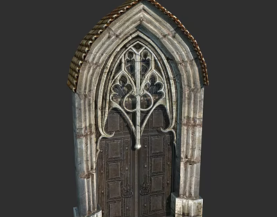 Gothic Entry Gate Featuring Pointed Arch Intricate Carved Patterns And Stone Frame 3d model
