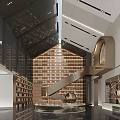 Modern Sales Office Interior Design With Staircase Bookshelves And Display Area