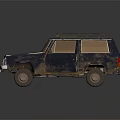 Rusty Old SUV With Roof Rack Open Door And Worn Tires