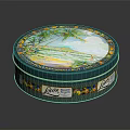 Round Decorative Metal Tin With Green Palm Tree Beach Scene Lover's Pacific Islands Design
