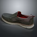 Slip On Dark Green Leather Casual Shoes With Red Interior And White Sole Stitching Design