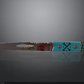 Blood Stained Blade Weapon With Blue Handle Skull Design And Metal Rivets