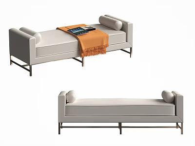 Modern Light Gray Sofa Bench With Metal Legs Orange Throw Blanket And Book 3d model