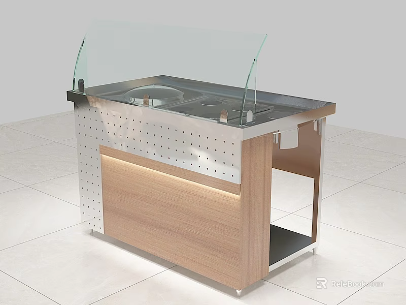 Modern Commercial Display Showcase With Glass Cover Stainless Steel Frame And Wooden Panel 3d model 