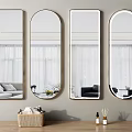 Wall Mounted Mirrors With Various Shapes Reflect Living Room Interior Sofa Plants And Wooden Countertop