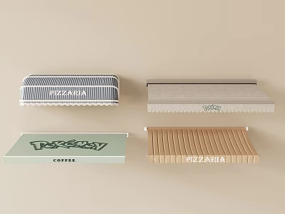 Different Commercial Awnings for Pizzeria Coffee Shop Gelateria and Cafe Storefronts 3d model