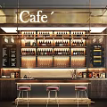 Cafe Bar Counter In Modern Interior With Wine Bottles Glasses And Stools