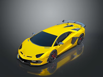 Yellow Luxury Sports Car With Sleek Design Rear Spoiler And Red Wheels 3d model