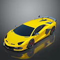 Yellow Luxury Sports Car With Sleek Design Rear Spoiler And Red Wheels