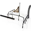 Scene Components With Black Railings Curved Frames Wooden Parts And Gray Panels