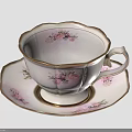 Delicate Porcelain Teacup and Saucer Set with Pink Roses Floral Pattern and Gold Rim