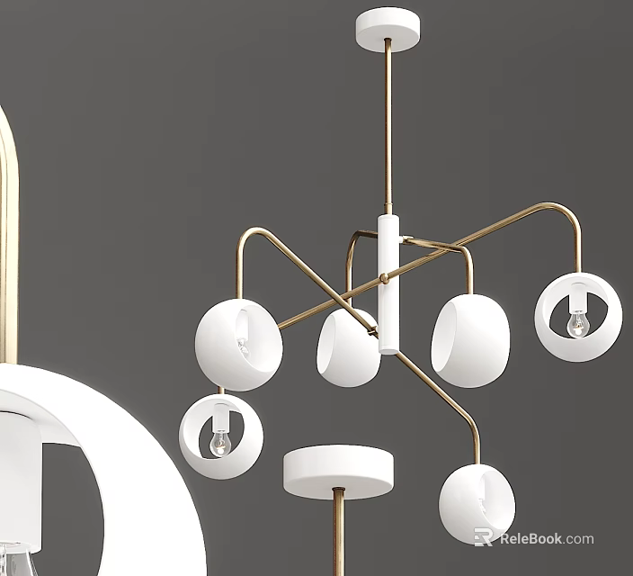 Modern Chandelier With Gold Metal Frame And White Globe Shades For Contemporary Interior Design 3d model 