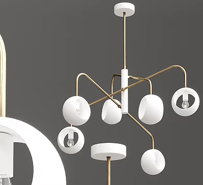 Modern Chandelier With Gold Metal Frame And White Globe Shades For Contemporary Interior Design 3d model