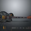 High Quality Dark Acoustic Guitar With Gold Accents And Patterned Body