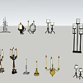 Various Decorative Candle Lamps With Different Designs And Metal Bases For Interior Decor