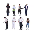 Group of Restaurant Staff Including Chefs Waiters and Manager in Professional Uniforms Standing Together