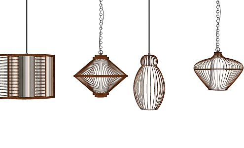 New Chinese Chandelier Bamboo Chandelier Combination 3d model