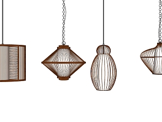 New Chinese Chandelier Bamboo Chandelier Combination 3d model