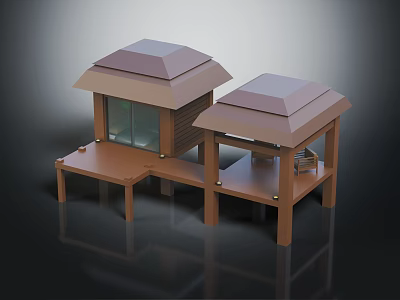 Wooden Pavilion Designs With Brown Roofs Platforms And Glass Windows 3d model