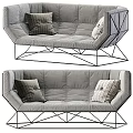 Gray Fabric Sectional Sofa With Decorative Pillows And Geometric Metal Frame 3d model