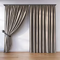 Neutral Tones Linen Fabric Curtains Draped and Tied in Modern Interior Setting