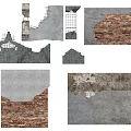 Different Types of Wall with Brick and Concrete Textures and Damaged Sections