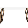 Modern Dining Table With Wooden Geometric Legs And White Smooth Tabletop