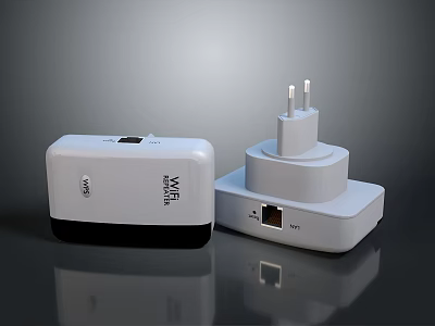 Modern White Electronic Devices Power Adapter and Network Extender with Plug and Interface Design 3d model