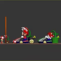 Mario and Luigi Mario Kart Go Karts on Track with Sign Mushrooms and Piranha Plants
