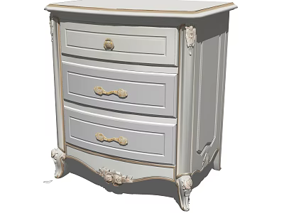 Elegant Classic Nightstand With Three Drawers Golden Handles Carved Details And Gold Trim 3d model