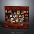 Vintage Wooden Bookcase With Multiple Compartments Filled With Books Photos And Decor