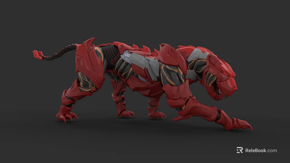 Red Mechanical Tiger 3D Model With Detailed Mechanical Structure And Futuristic Design 3d model 